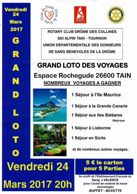 LOTO DES VOYAGES LE 24/03/2017 SALLE ROCHEGUDE A TAIN